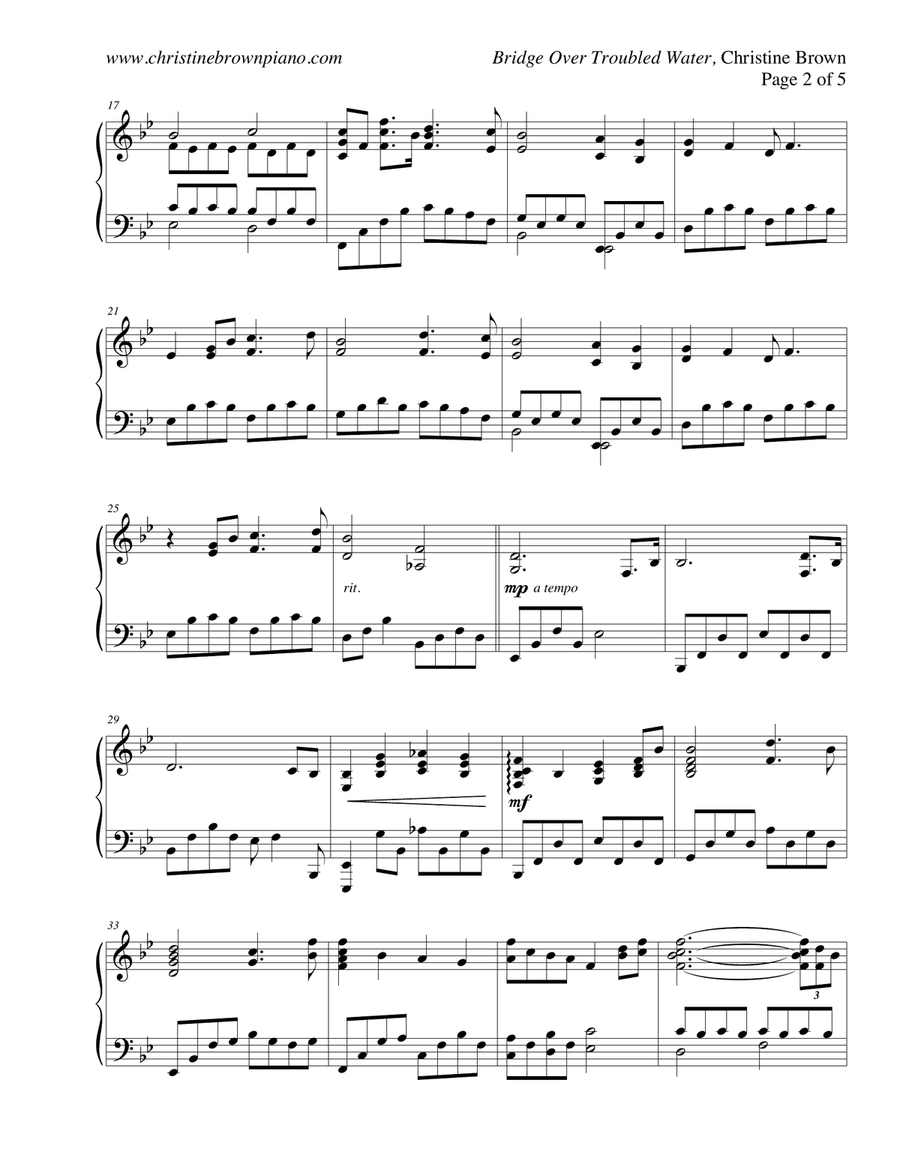 Bridge Over Troubled Water Piano Solo scores gallery preview page 2