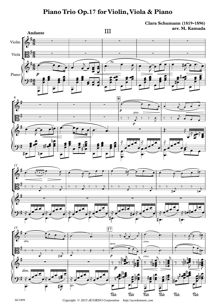 Andante from Piano Trio Op.17 for Violin, Viola & Piano Piano Trio scores gallery preview page 1