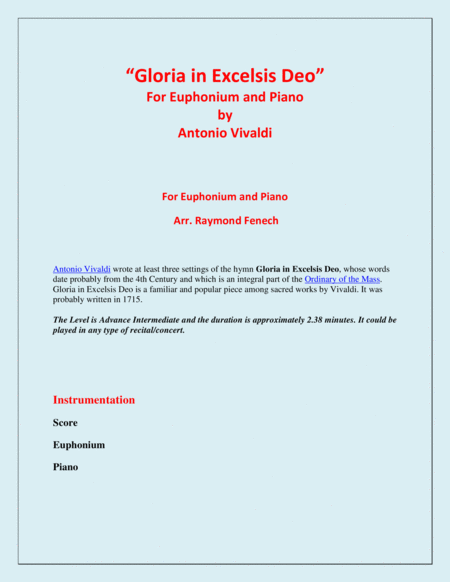 Gloria In Excelsis Deo - Euphonium/ Trombone and Piano - Advanced Intermediate image number null