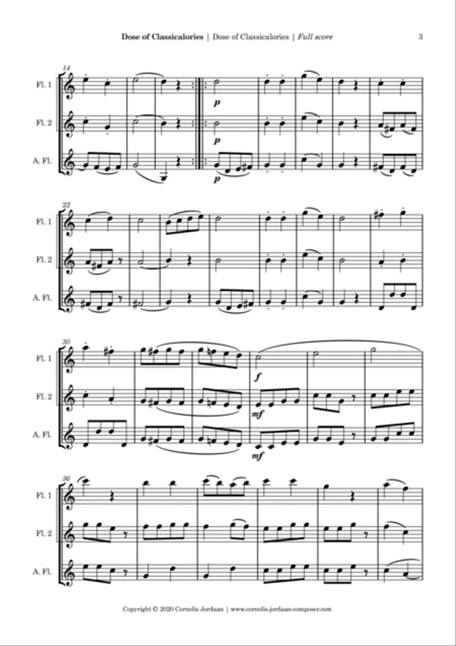 Dose of Classicalories, easy trios for 2 flutes & alto flute Woodwind Trio scores gallery preview page 3