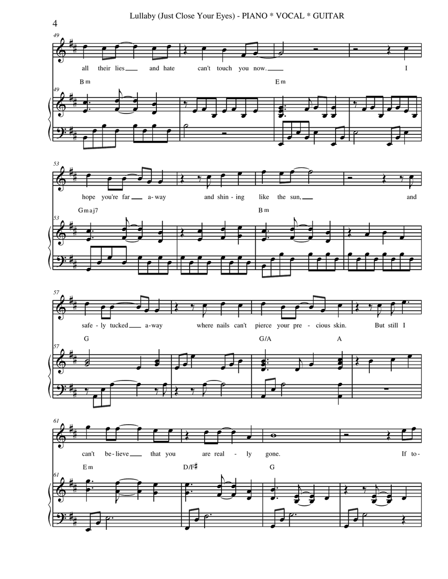 Lullaby (Just Close Your Eyes) Piano, Vocal scores gallery preview page 4