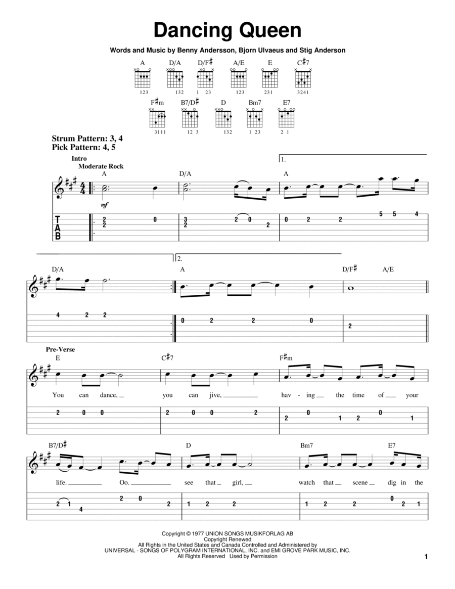 Dancing Queen Acoustic Guitar scores gallery preview page 1