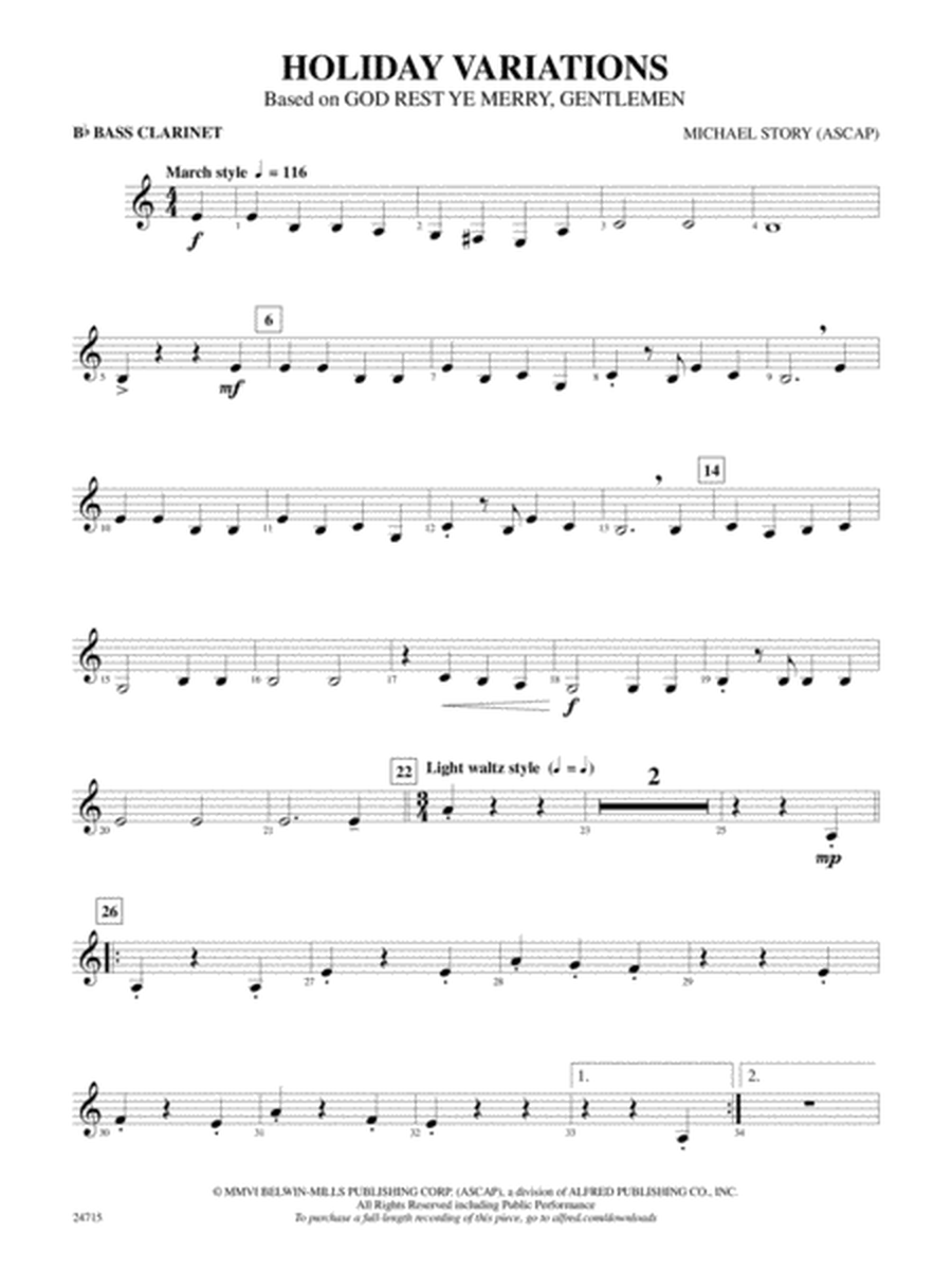 Holiday Variations (Based on "God Rest Ye Merry, Gentlemen"): B-flat Bass Clarinet