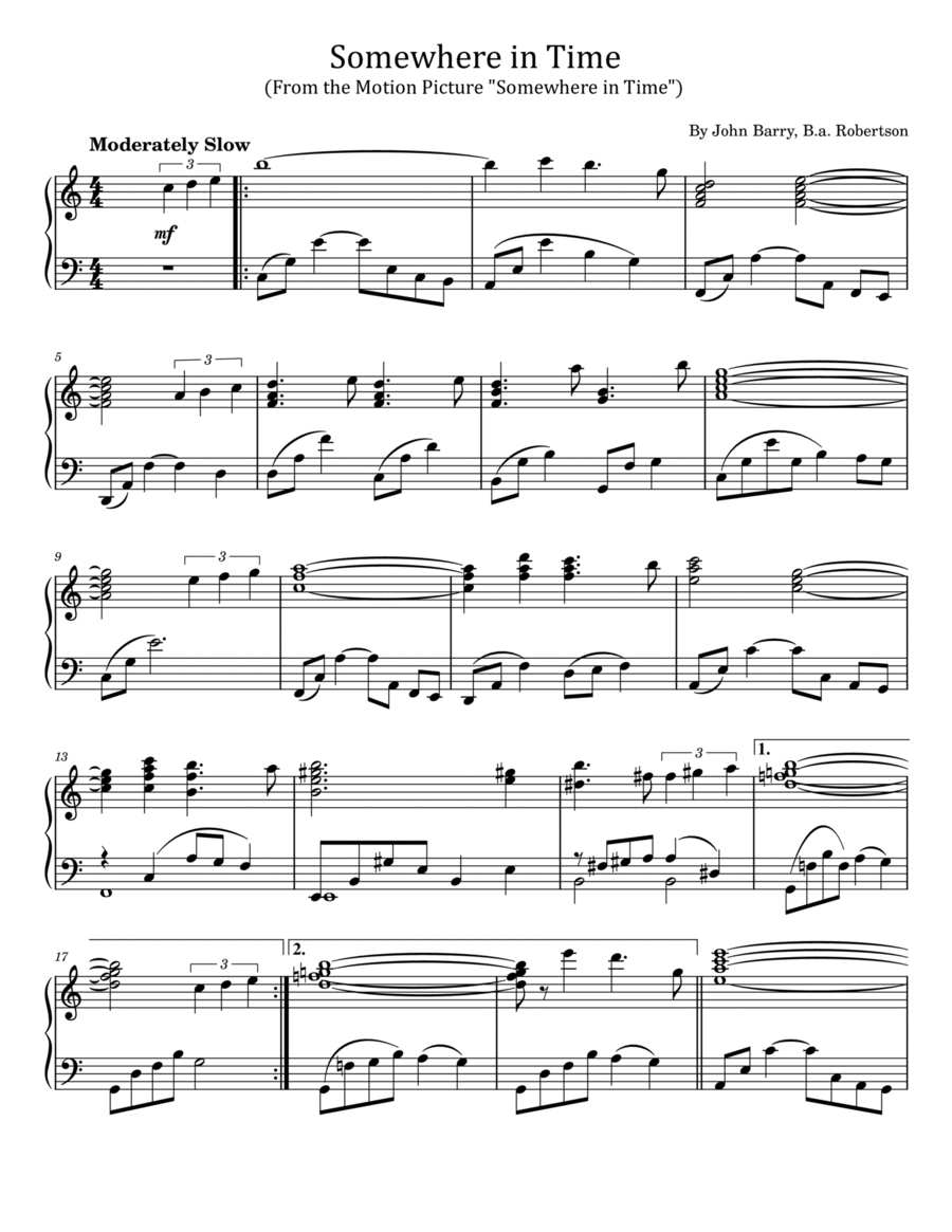 Somewhere In Time Piano Solo scores gallery preview page 1