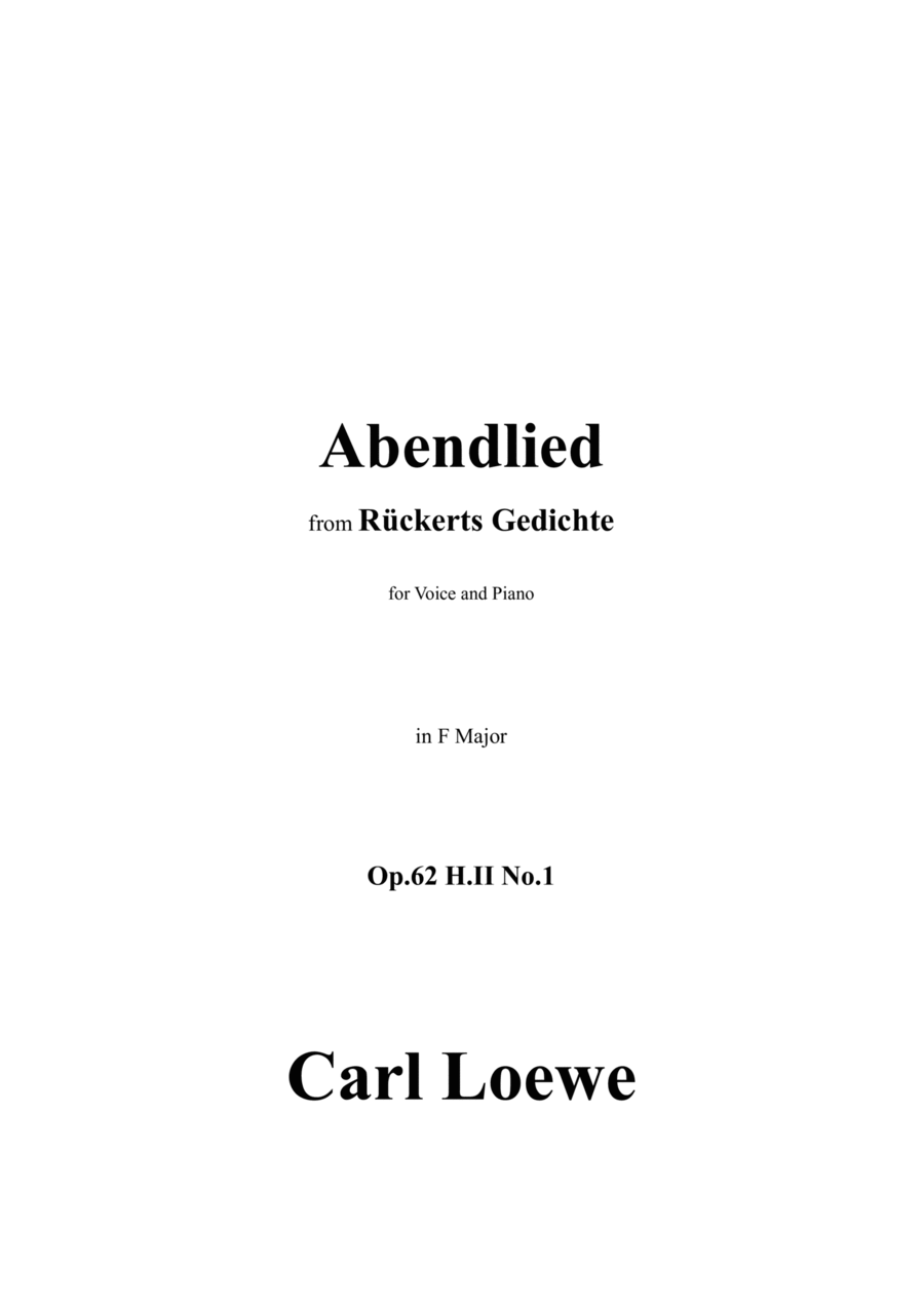 Carl Loewe-Abendlied,in F Major,for Voice and Piano Voice Solo scores gallery preview page 1