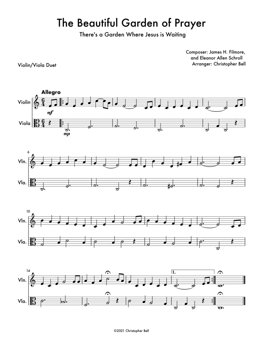The Beautiful Garden of Prayer - Violin/Viola Duet String Duet scores gallery preview page 1
