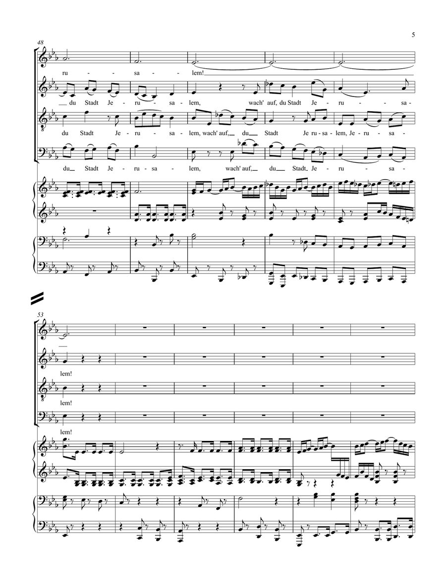 Wachet auf, ruft uns die Stimme with Piano Four-Hands Accompaniment 4-Part scores gallery preview page 5