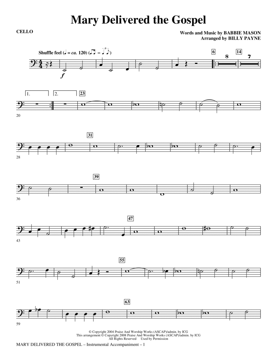 Mary Delivered The Gospel - Cello Choir scores gallery preview page 1