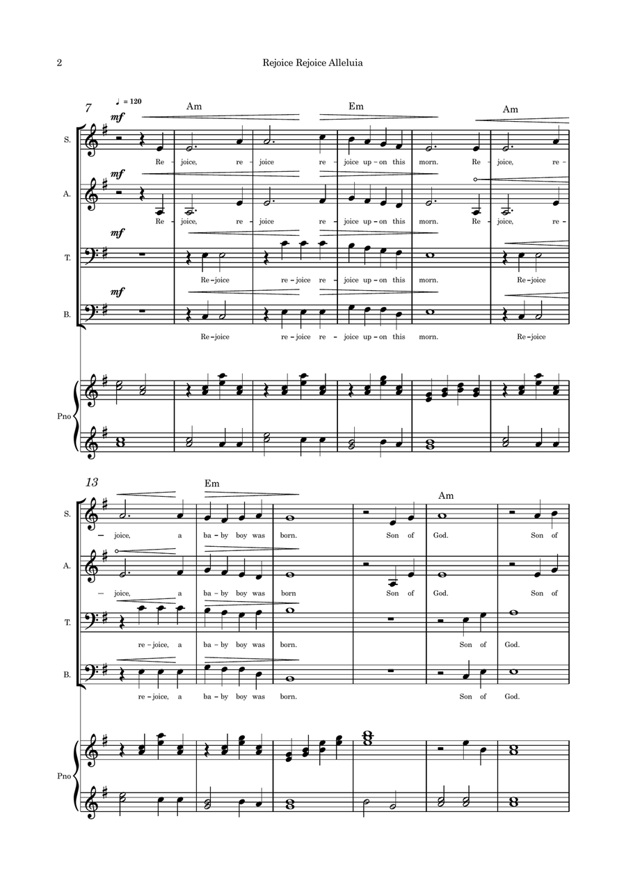 Rejoice Rejoice Alleluia (A Baby Boy was Born SATB and piano 4-Part scores gallery preview page 2
