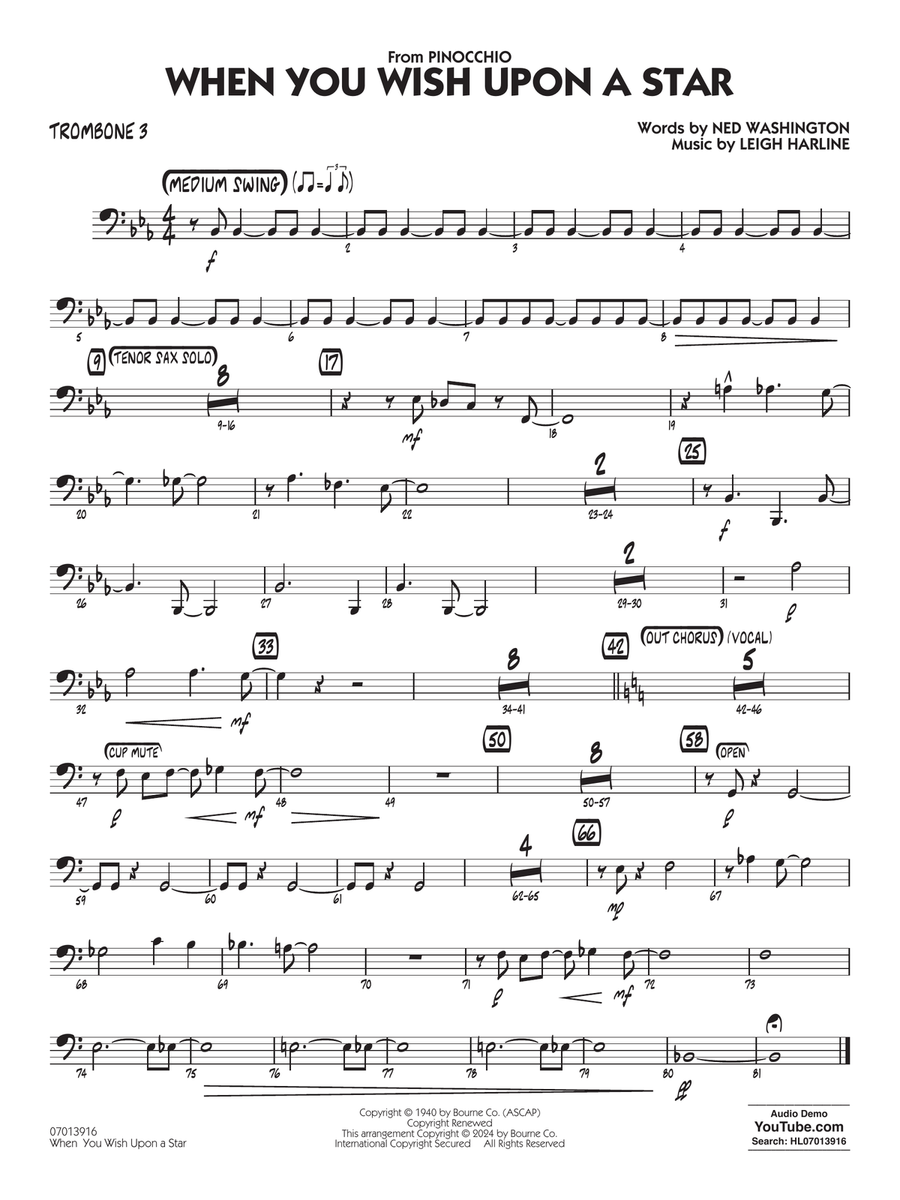 When You Wish Upon A Star (Key: C) (arr. Chuck Israels) - Trombone 3