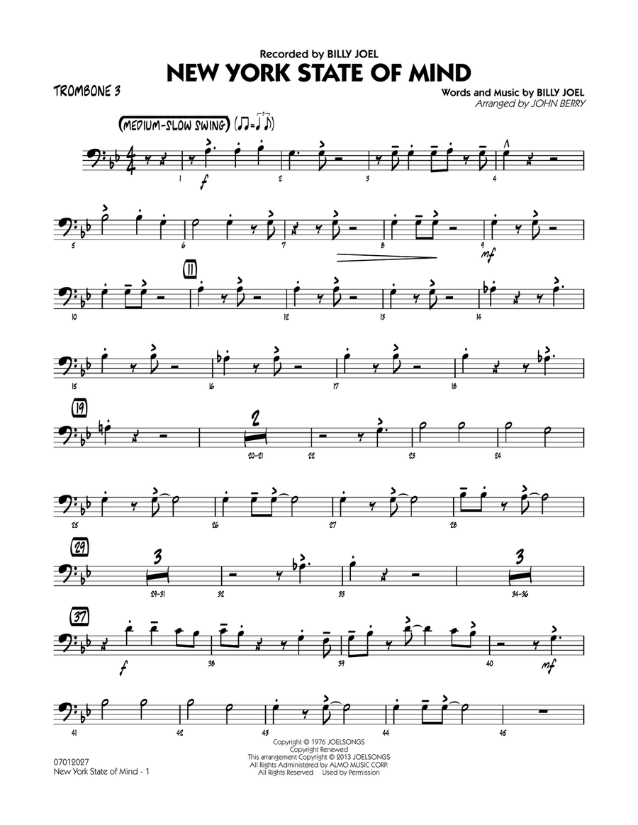 New York State Of Mind - Trombone 3 Jazz Ensemble scores gallery preview page 1