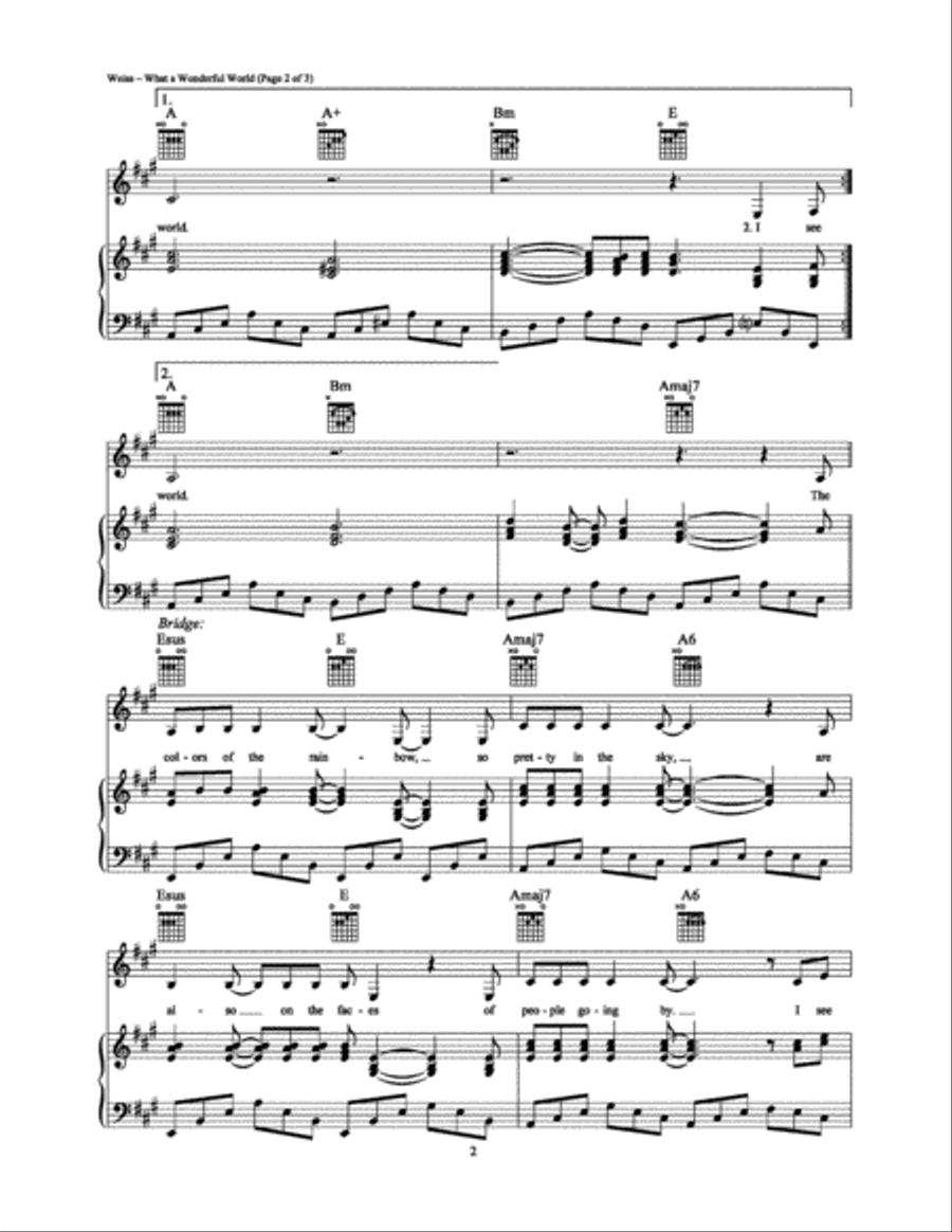 What a Wonderful World Piano, Vocal, Guitar scores gallery preview page 2