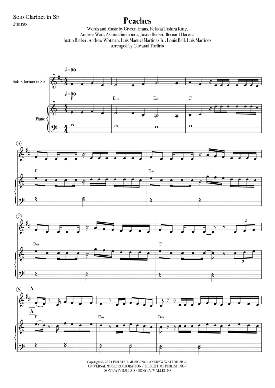 Peaches Clarinet Solo scores gallery preview page 1