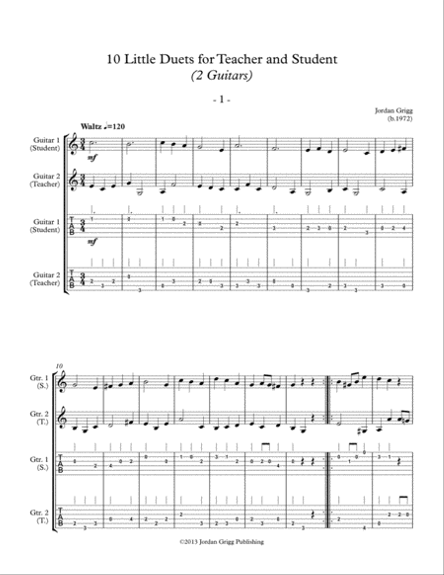 10 Little Duets for Teacher and Student (2 Guitars) Acoustic Guitar scores gallery preview page 1