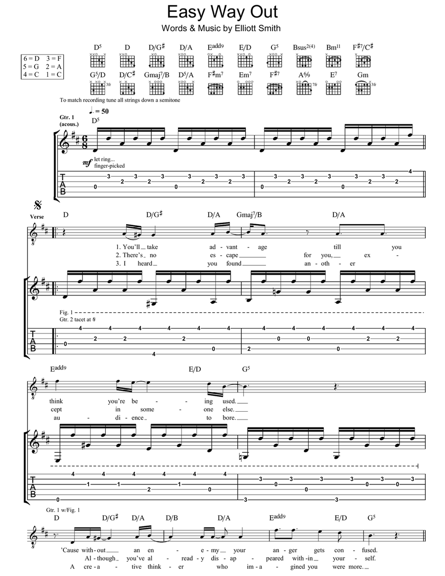 Easy Way Out Guitar Tablature scores gallery preview page 1