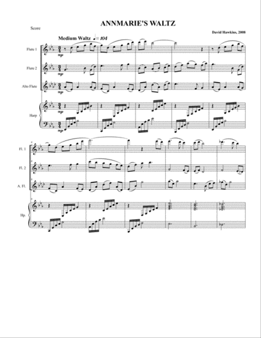 AnnMarie's Waltz (2 flutes, alto flute and harp) image number null
