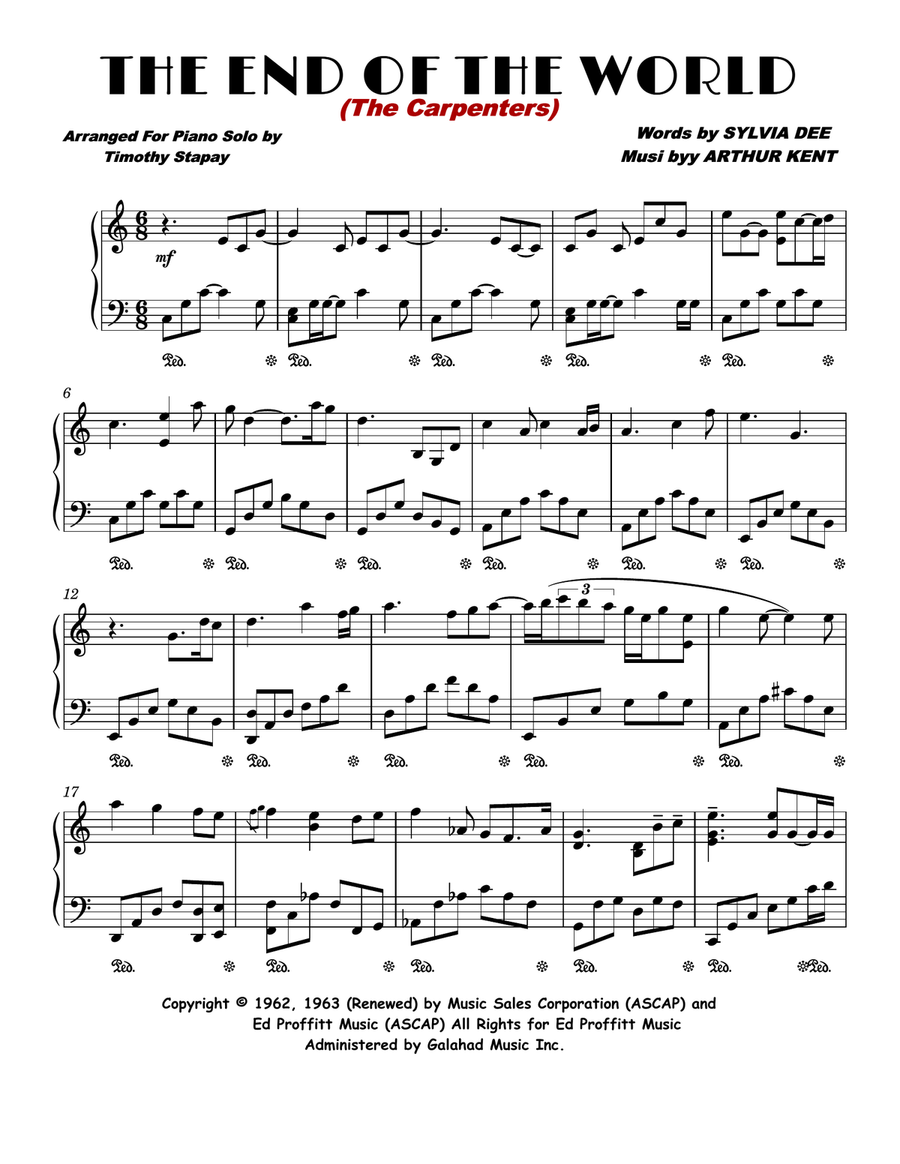 The End Of The World Piano Solo scores gallery preview page 1