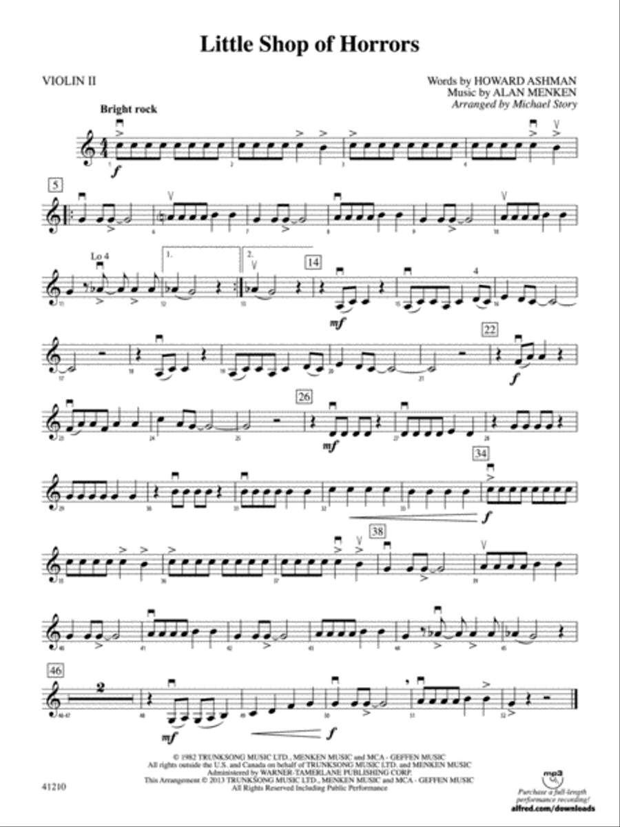 Little Shop of Horrors: 2nd Violin String Orchestra scores gallery preview page 1