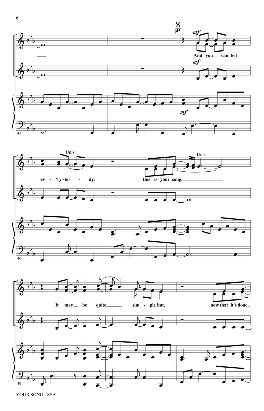 Your Song (arr. Mac Huff) SSA scores gallery preview page 5