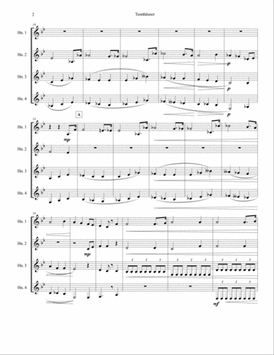 Richard Wagner - Tannhäuser (Pilgrim's Chorus) for Horn Quartet French Horn Quartet scores gallery preview page 3