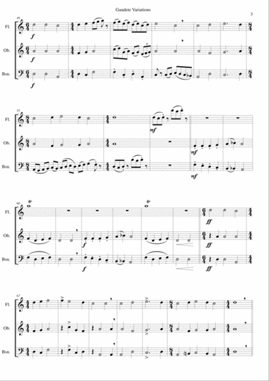 Gaudete Variations for wind trio (flute, oboe, bassoon) Woodwind Trio scores gallery preview page 3