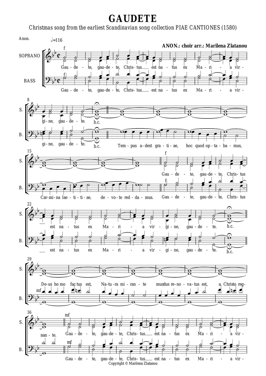 GAUDETE, from PIAE CANTIONES, for SATB choir a cap. 4-Part scores gallery preview page 1