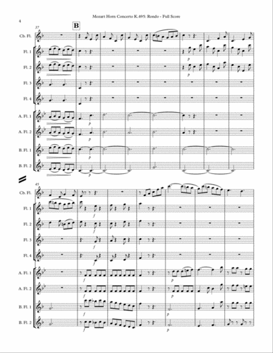 Rondo from Horn Concerto K.495 Flute Choir scores gallery preview page 6