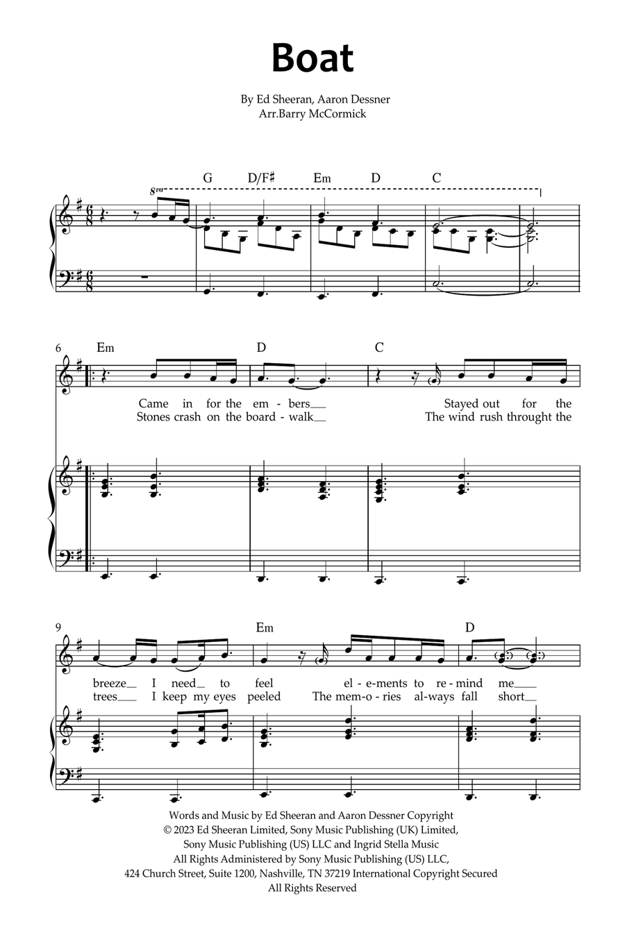 Boat Piano, Vocal, Guitar scores gallery preview page 1