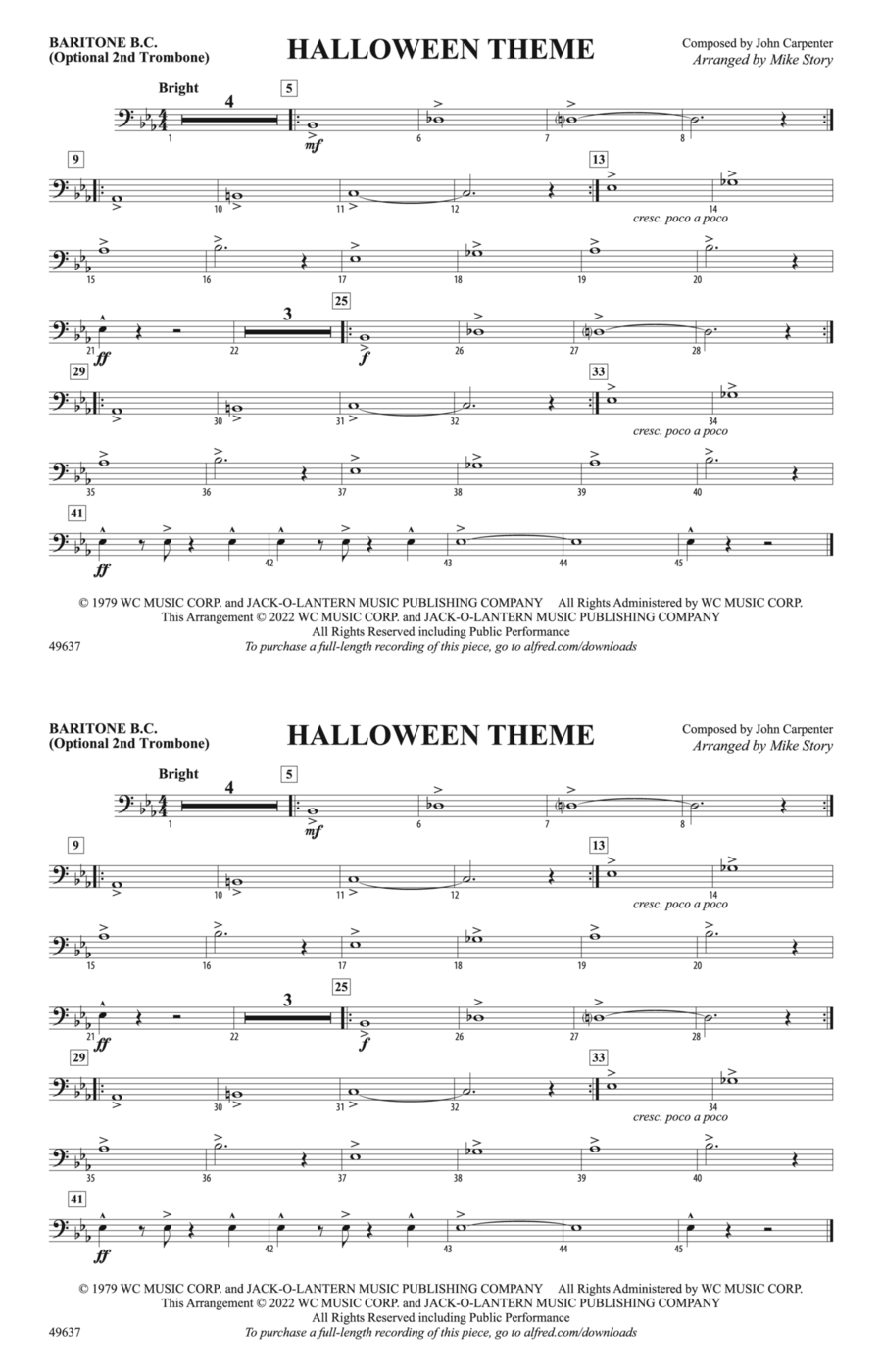 Halloween Theme: Baritone B.C. Marching Band scores gallery preview page 1