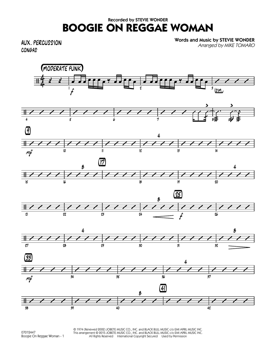 Boogie On Reggae Woman - Aux Percussion Jazz Ensemble scores gallery preview page 1