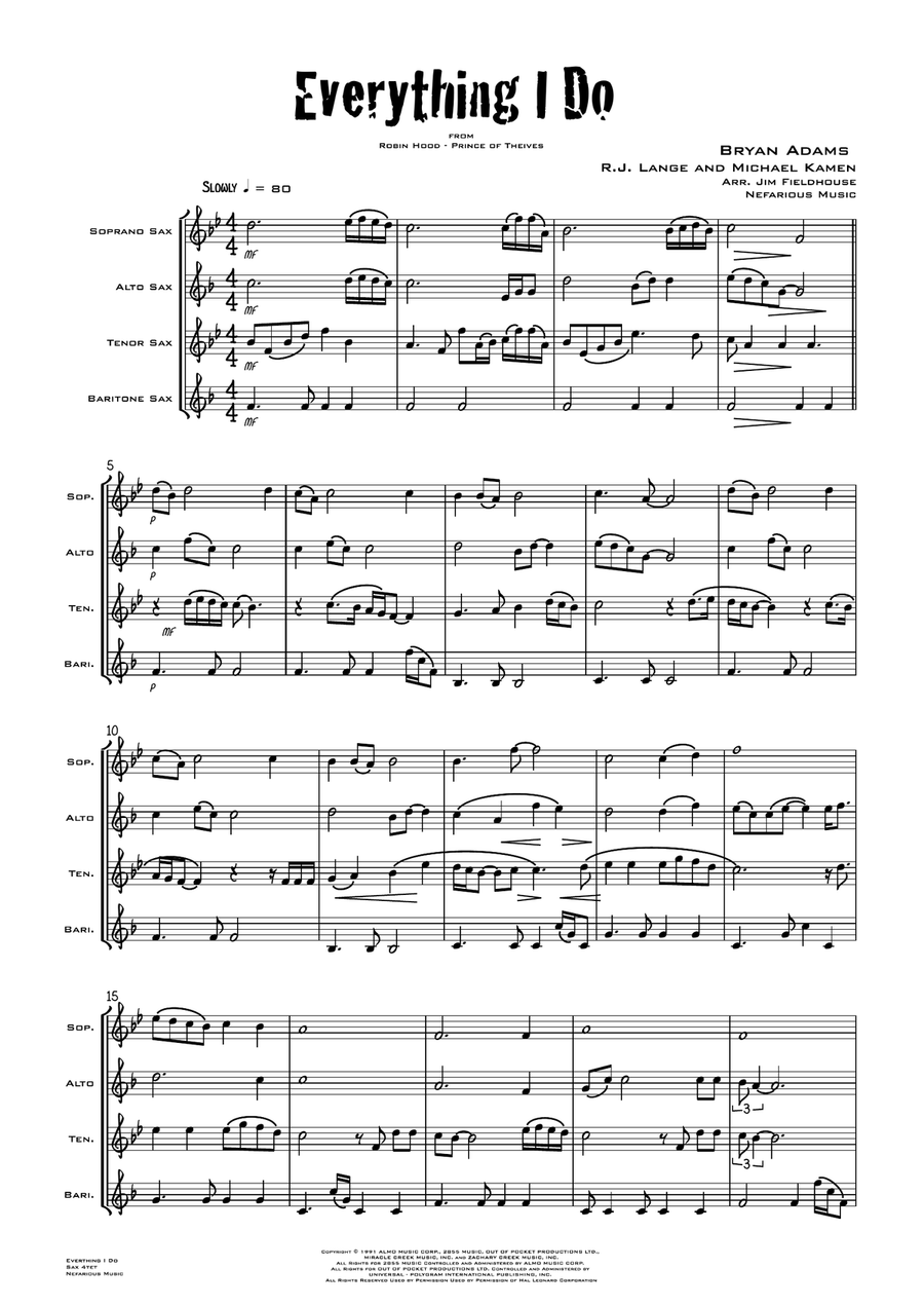 (Everything I Do) I Do It For You Saxophone Quartet scores gallery preview page 2