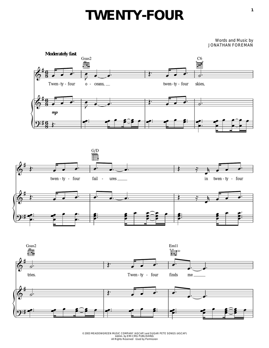 Twenty-Four Twenty-Four Piano, Vocal, Guitar scores gallery preview page 1