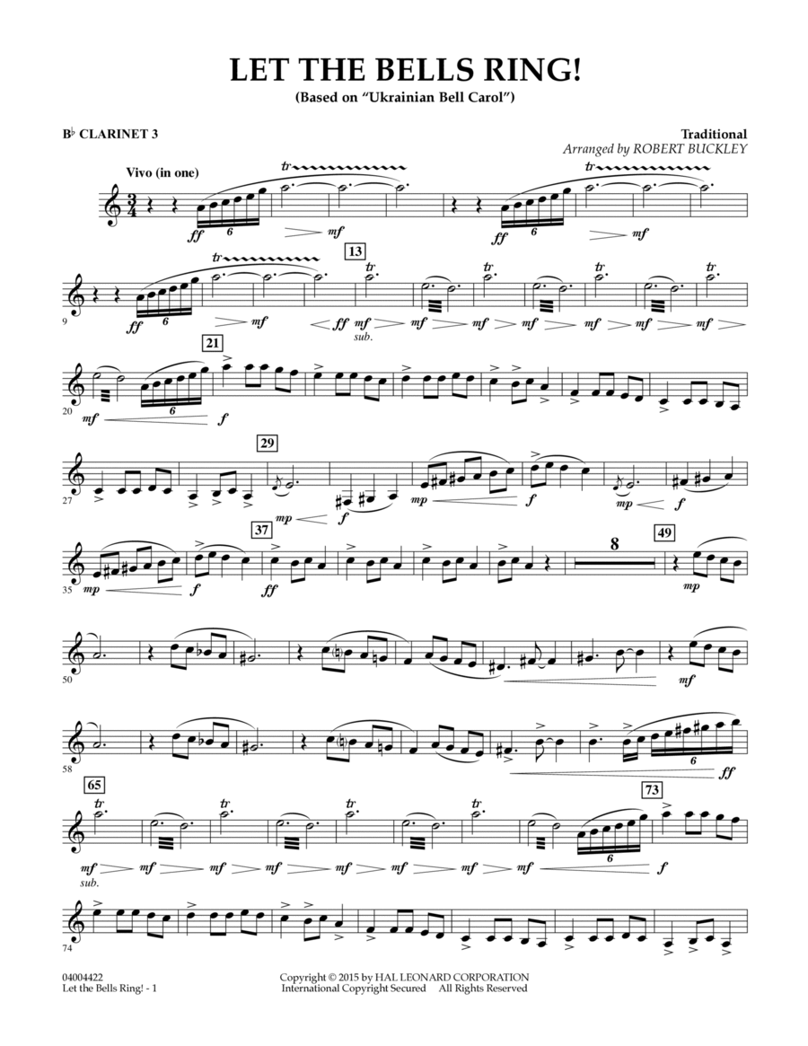 Let the Bells Ring! - Bb Clarinet 3 B-Flat Clarinet scores gallery preview page 1