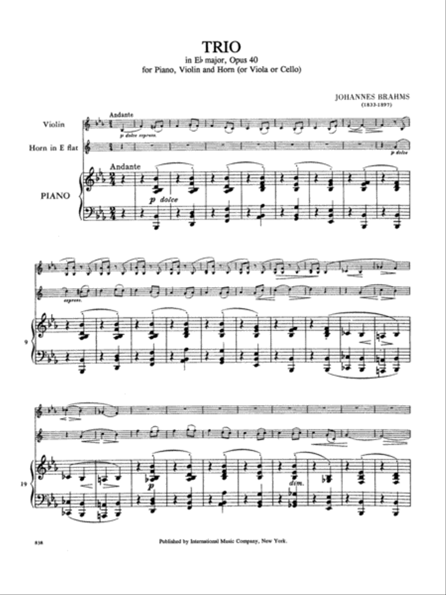 Trio in E flat major, Op. 40 Horn scores gallery preview page 2