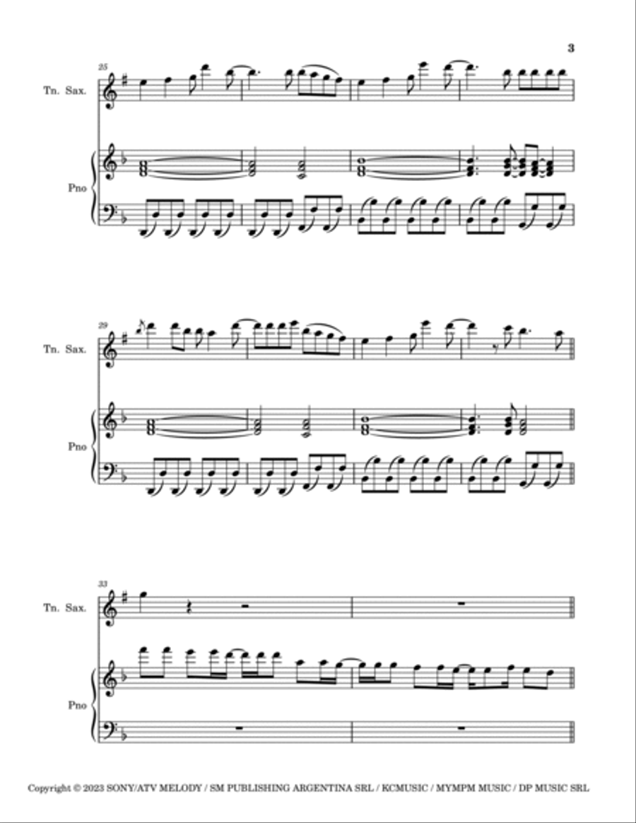 Shakira: Bzrp Music Sessions Vol. 53 Tenor Saxophone scores gallery preview page 3