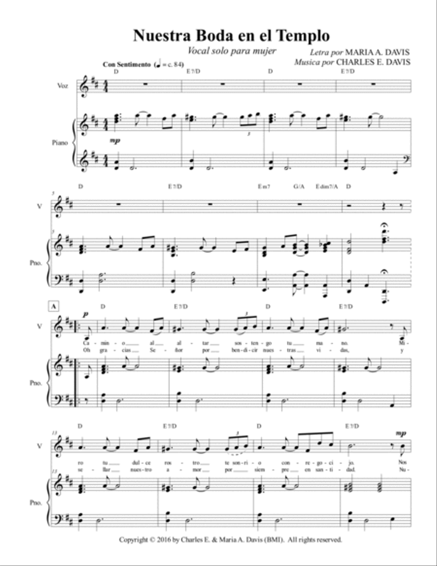Nuestra Boda en el Templo - Vocal solo para mujer Piano, Vocal, Guitar scores gallery preview page 3