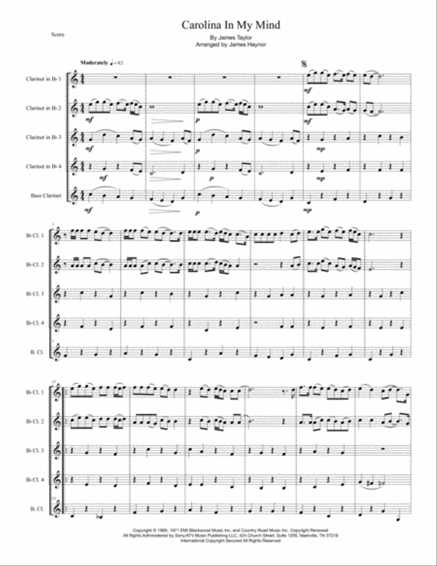 Carolina In My Mind Woodwind Ensemble scores gallery preview page 3