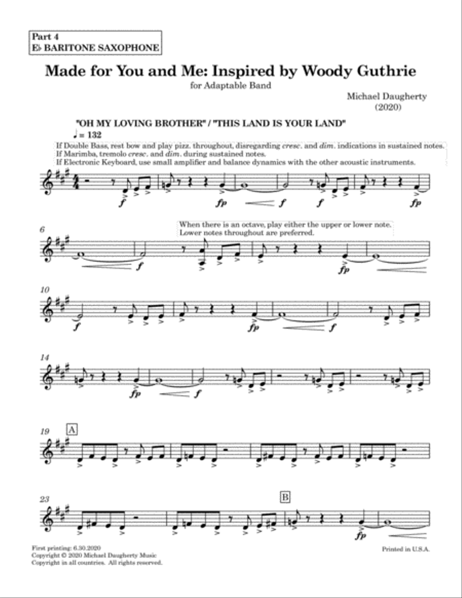 Made for You and Me: Inspired by Woody Guthrie - Part 4 - Eb Baritone Saxophone Concert Band scores gallery preview page 2