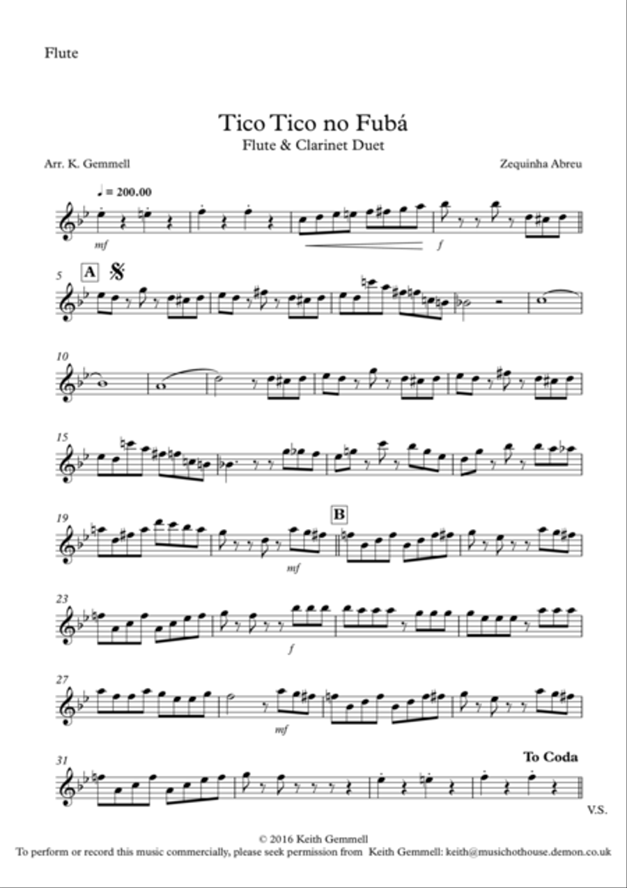 Tico Tico no Fuba: Flute & Clarinet Duet Woodwind Duet scores gallery preview page 2