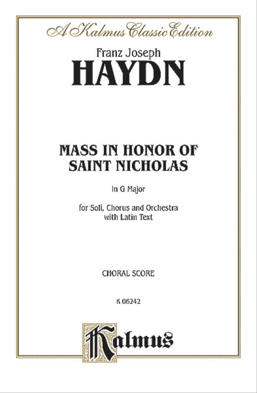 Mass in Honor of Saint Nicholas, in G Major 4-Part scores gallery preview page 1