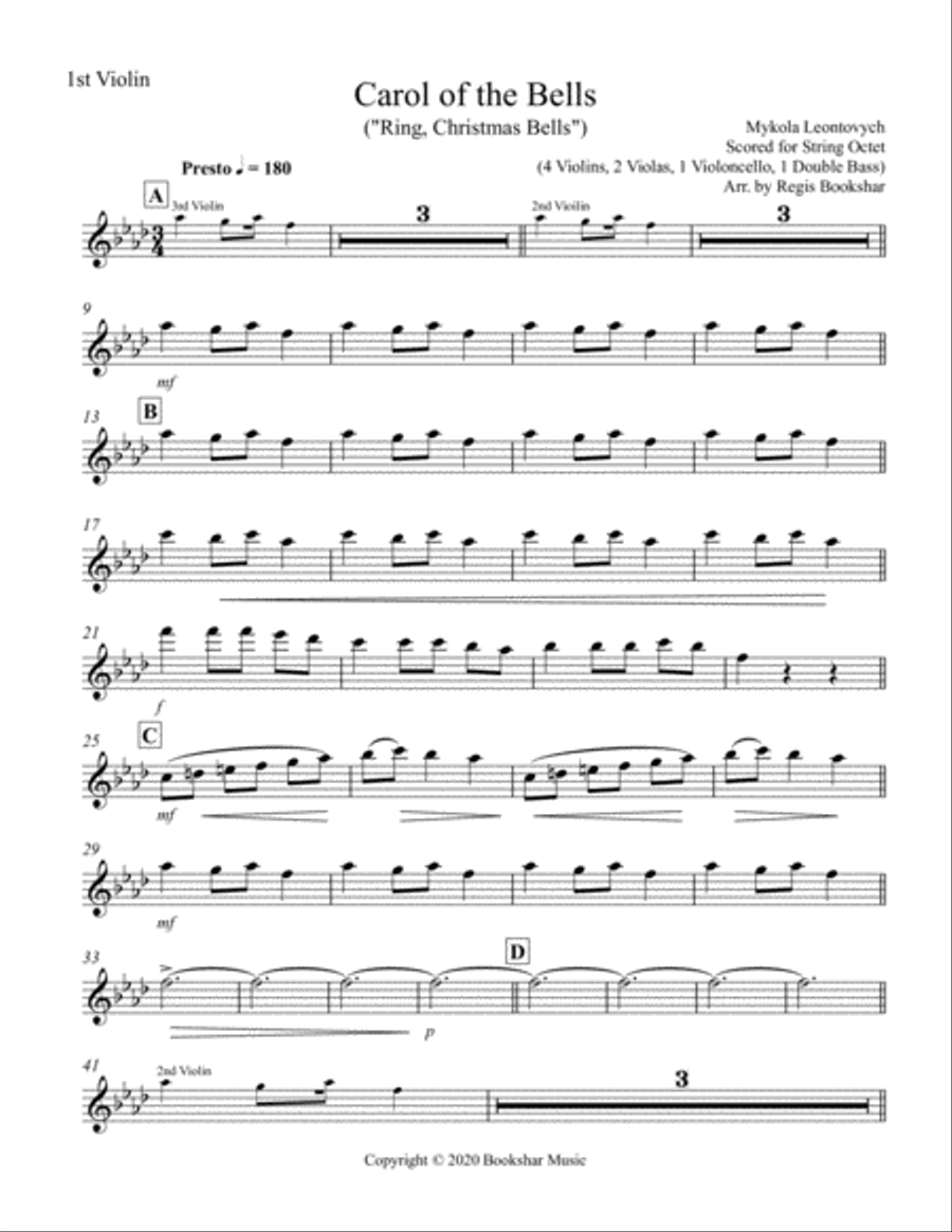 Carol of the Bells (F min) (String Octet - 4 Violin, 2 Viola, 1 Cello, 1 Bass) Cello scores gallery preview page 6