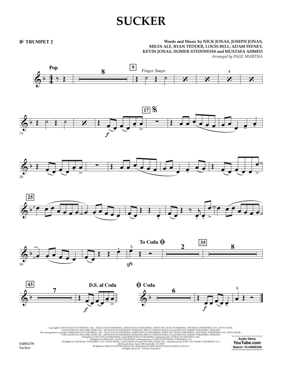 Sucker (arr. Paul Murtha) - Bb Trumpet 2