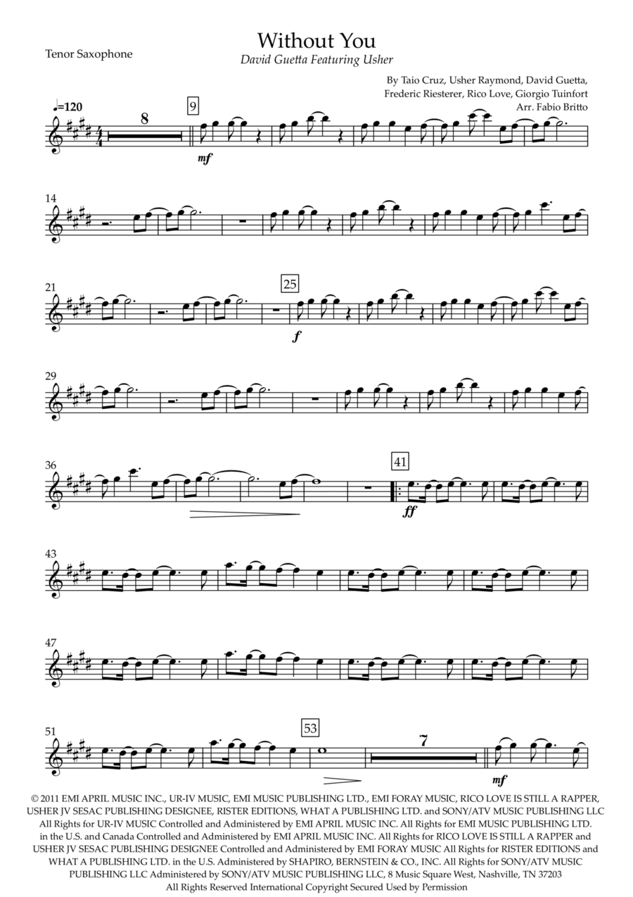 Without You Tenor Saxophone scores gallery preview page 1