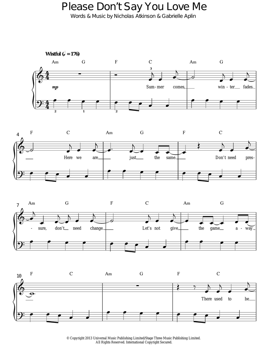 Please Don't Say You Love Me Easy Piano scores gallery preview page 1