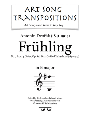 Book cover for DVORÁK: Frühling, Op. 82 no. 3 (transposed to B major)