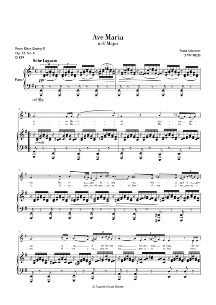 Schubert - Ave Maria in G Major - Intermediate Voice scores gallery preview page 2