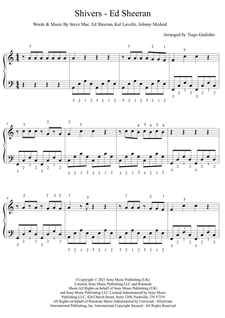Shivers Piano Solo scores gallery preview page 1