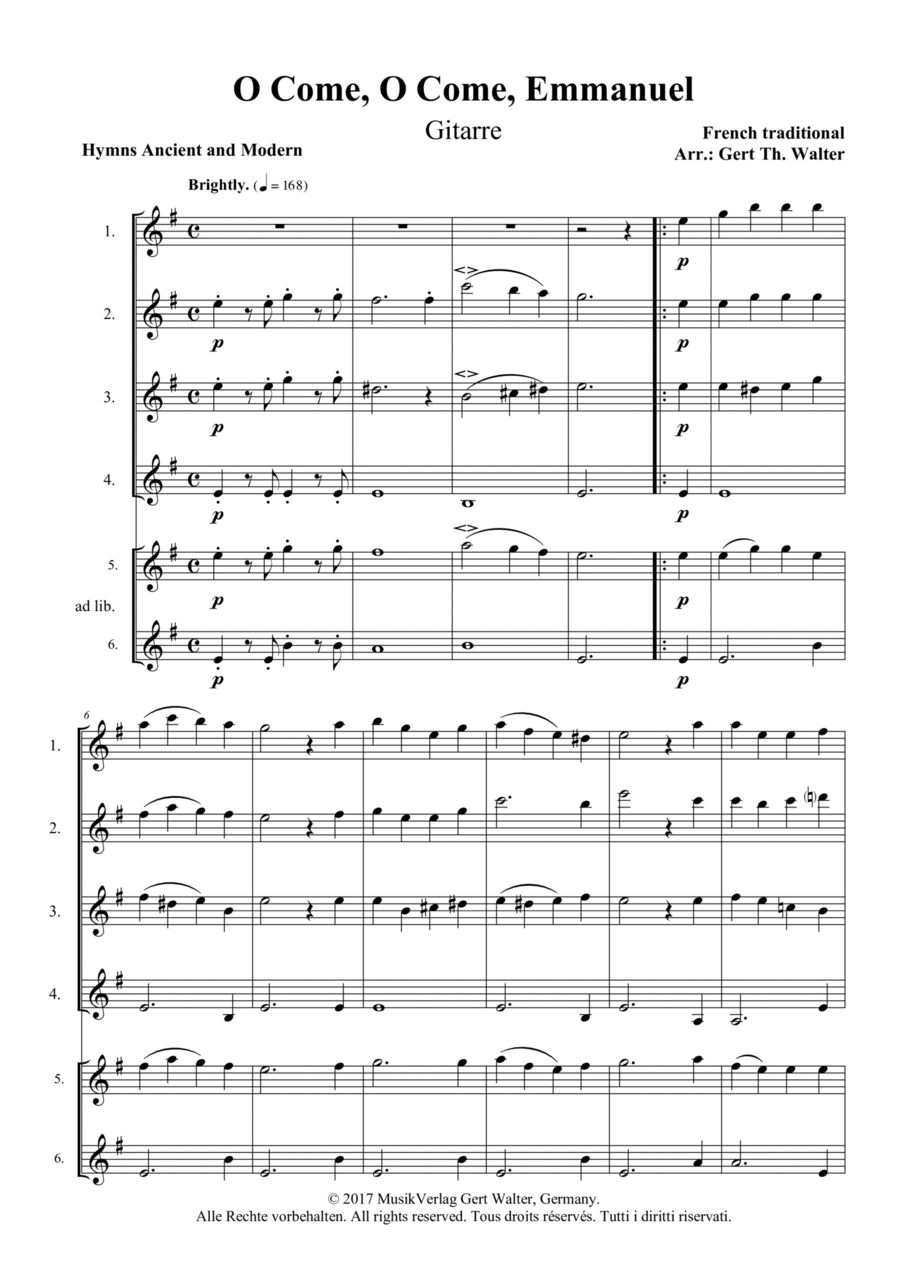 O Come, O Come, Emmanuel O Come, O Come, Emmanuel Guitar Ensemble scores gallery preview page 1