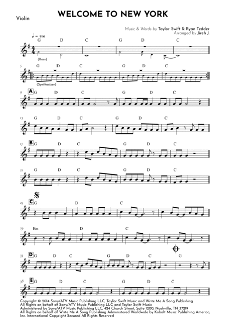 Welcome To New York Welcome To New York Violin Solo scores gallery preview page 2