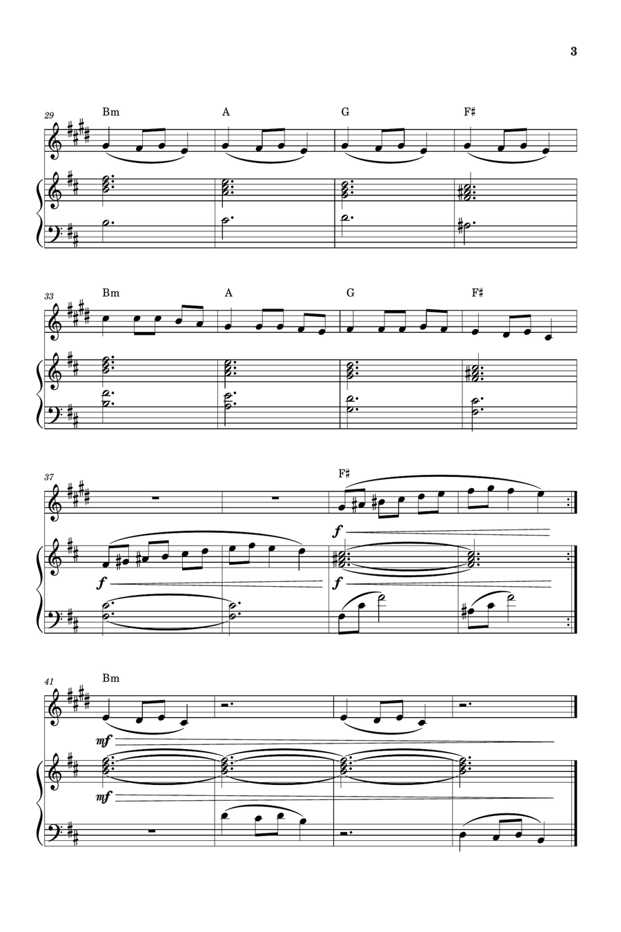 Carol of the Bells for Bb Clarinet and Piano (Very Easy - Beginner) in B minor - With Chords B-Flat Clarinet scores gallery preview page 3